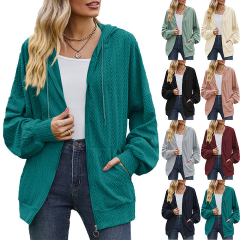 Einfarbige Tasche Langarm lose Kapuzenpullover Damenjacke m300392 