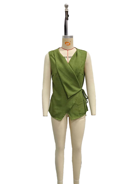 Women's solid color sleeveless lace-up casual shirt FF303330
