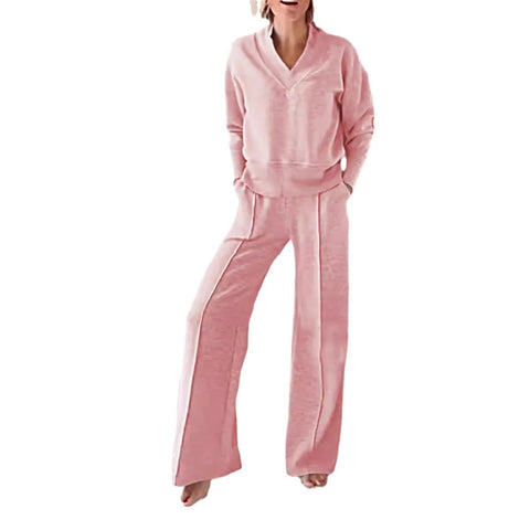 Ensemble deux pièces haut ample à manches longues et col en V et pantalon large m301327 