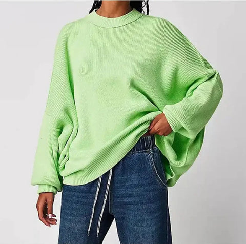 Crew neck bat wing long-sleeved sweater autumn knitted side slit jumper m301590