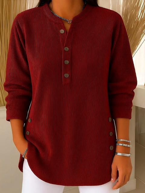 Loose Casual V-Neck Button Long Sleeve Women's Top T-Shirt FF303368