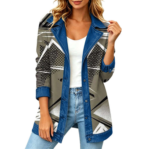 Leopard print denim jacket women's long-sleeved casual cardigan autumn loose jacket FF303339
