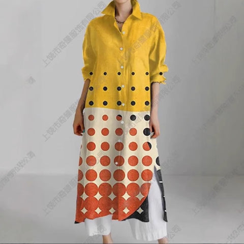 Autumn and winter casual abstract art printing long-sleeved slit skirt m303183