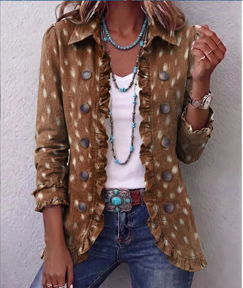 Women's fashion long-sleeved ruffle leaf open button cardigan FF303384 01