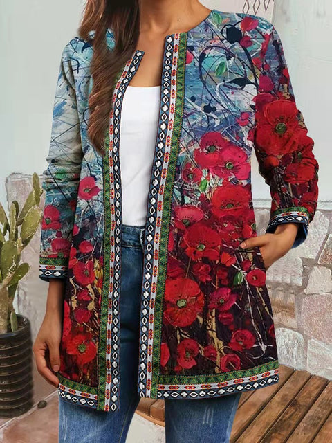 Autumn and winter retro ethnic style print jacket cardigan m303251 03