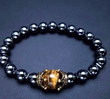 Elastisches Armband aus schwarzem Gallenstein, Totenkopf-Anhänger, natürliches Türkis, Tigerauge, Quaste, Kristall, Vulkanstein, Perlenarmband m3331320