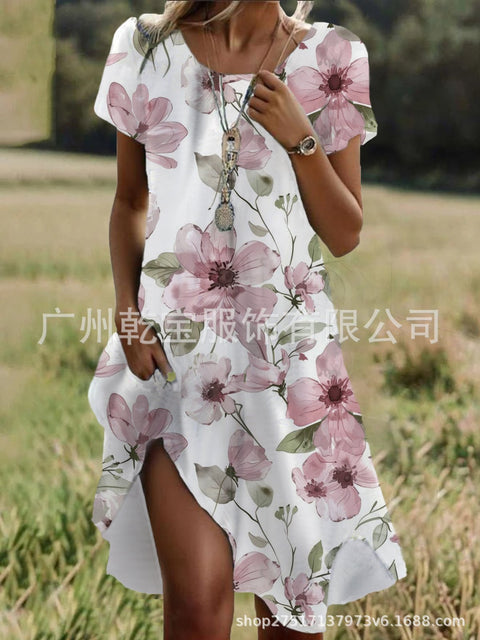 Floral print crew neck casual dress FF303190