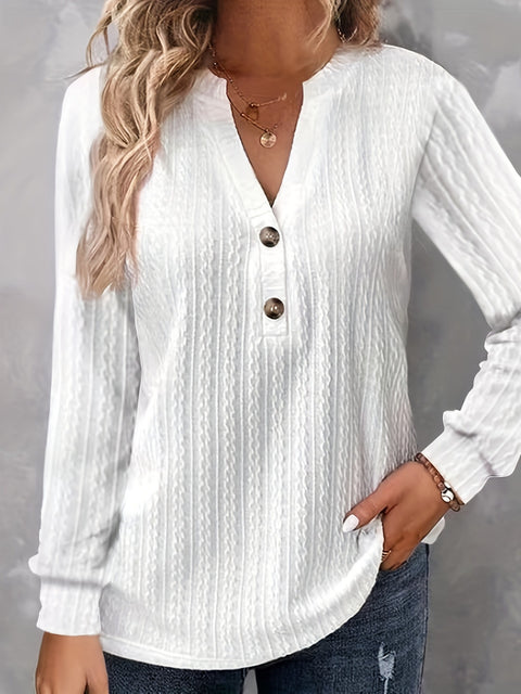 New long-sleeved solid color V-neck button-down T-shirt top m302223