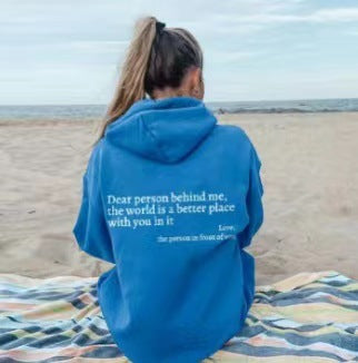 Women's fleece sweater plain letter print kangaroo pocket drawstring print hoodie m301967