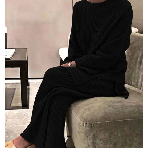 Long-sleeved solid color knitted casual two-piece knitted sweater m301797