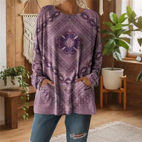 3D printed women's new medium and long pocket round neck pullover fashion T-shirt m303192