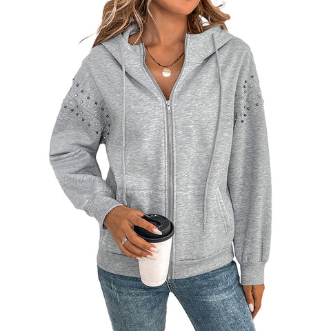 Mit kapuze lange ärmeln pullover herbst und winter einfarbig niet lässige mode pullover jacke frauen m300810 