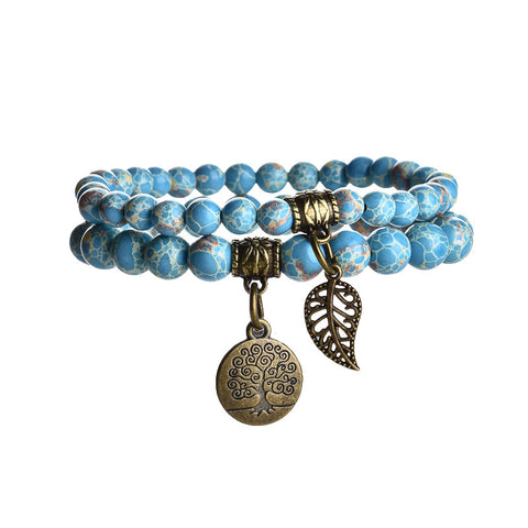 Baum des Lebens Blatt Anhänger Set Armband Bunte Tiger Auge Amethyst Achat Armband m3331289