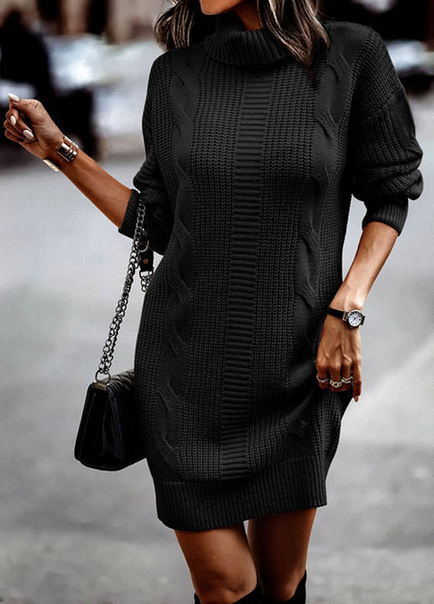 High-neck long-sleeved hip-wrapped sweater women's dress m300500