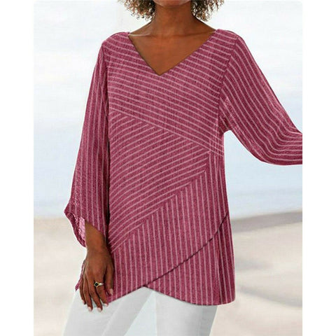 Women's printed animal natural scenery V-neck nine-quarter sleeve loose T-shirt m301289