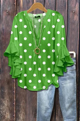 Digital printing casual trend V-neck lotus edge T-shirt women's m302725-1