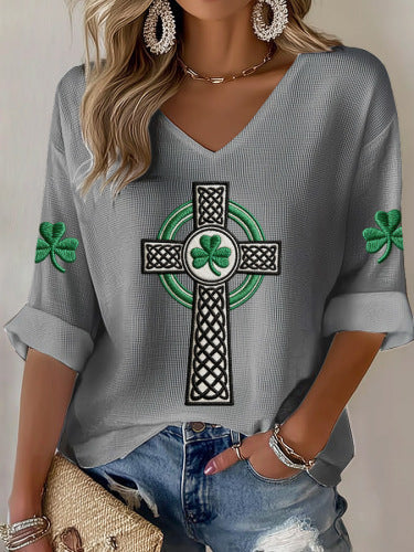 Summer V-neck short-sleeved top 3D digital printing women's casual short-sleeved m302655