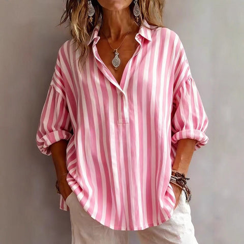 Long Sleeve Pullover Striped Loose Women's Shirt FF303109