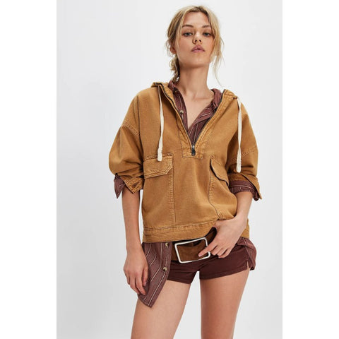 Fashion Loose Casual Wash Hooded Denim Long Sleeve Top FF303253