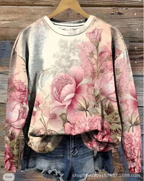 Autumn and winter crew neck 3D printed long-sleeved comfortable casual sweater FF303398