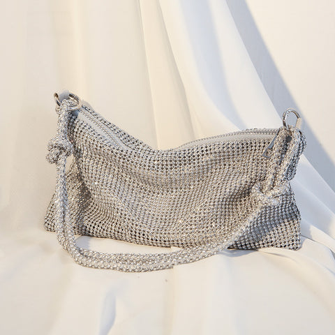 Sac de dîner noué en strass et diamants, sac à aisselle en diamant fait main m3331049