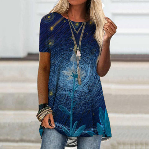 Casual ethnic style retro printed short-sleeved T-shirt m302728