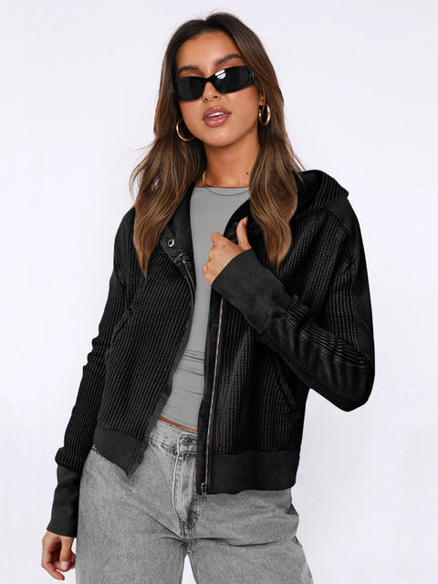Splicing sweater hooded sweater lazy style zipper hoodie m300474