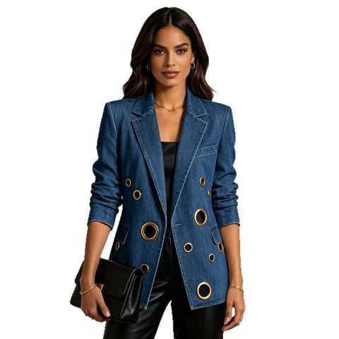 Loose hollow metal corns design hollow denim jacket FF303452
