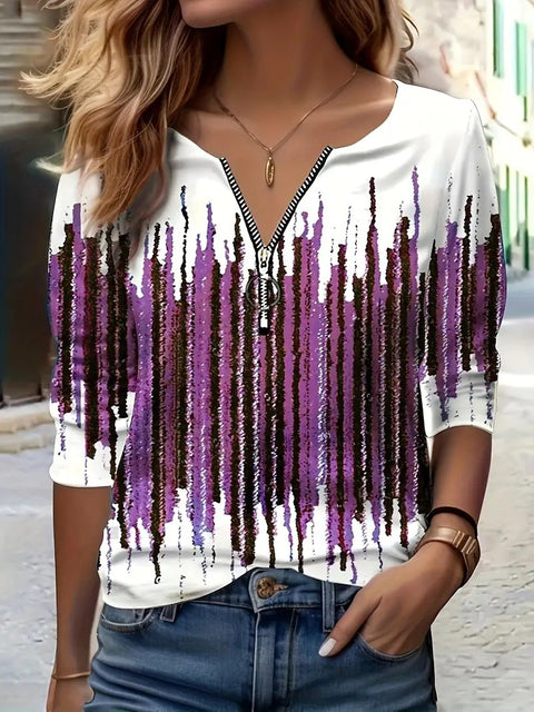 Women's Autumn Loose Design Ethnic Crew Neck Printed Zipper Long Sleeve POLO Shirt m301774