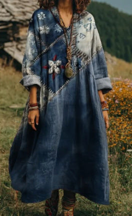 Bohemian ethnic style retro new printing fashion literary loose V-neck FF303433 02