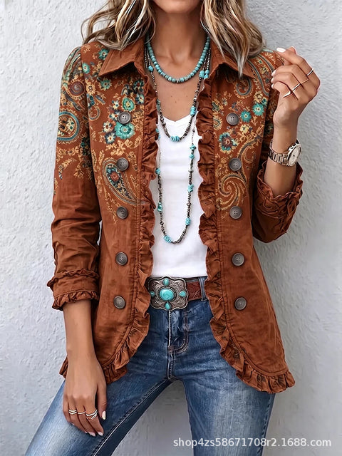 Women's fashion long-sleeved ruffle leaf open button cardigan FF303384 04