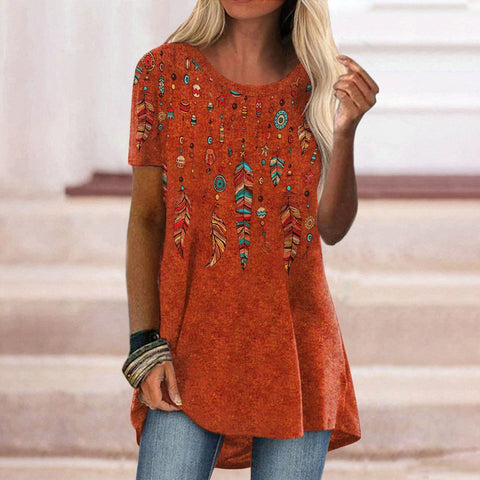 Casual ethnic style retro printed short-sleeved T-shirt m302728