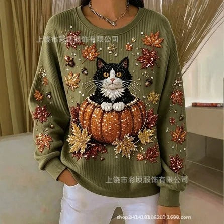 Autumn shoulder crew neck sweater 3D digital printing crew neck FF303419