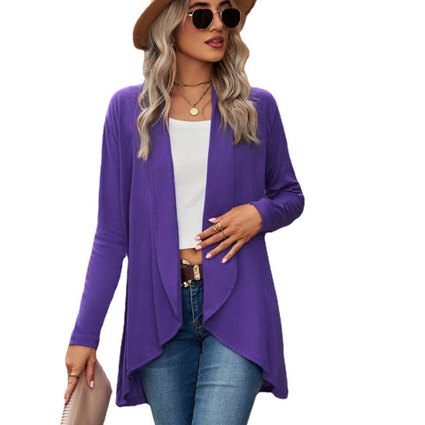 Langärmliges, einfarbiges, lockeres Strickjackenoberteil für Damen, Strickjacke m300427 