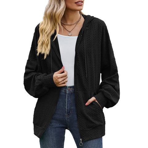 Einfarbige Tasche Langarm lose Kapuzenpullover Damenjacke m300392 