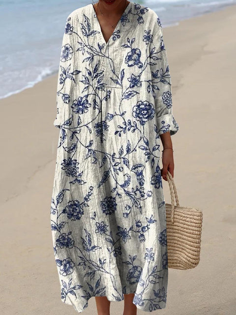 Ladies casual floral 3D printing sleeve dress m301071