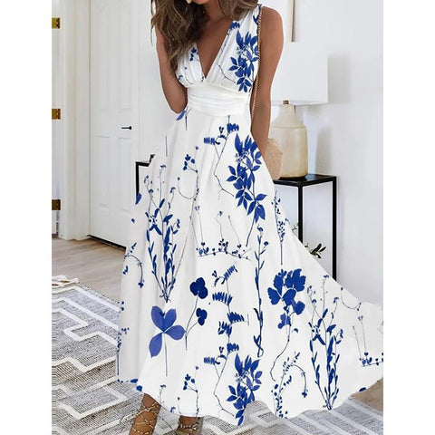 Damen neues V-Ausschnitt mit Futter hohe Taille ärmellos bedruckt sexy Westenkleid m301267 