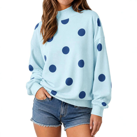 Polka dot print loose pullover sweater long sleeve casual versatile top m303221