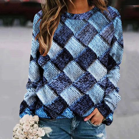 Printed Splicing Crew Neck Shoulder Sleeve Women's Sweater m302176