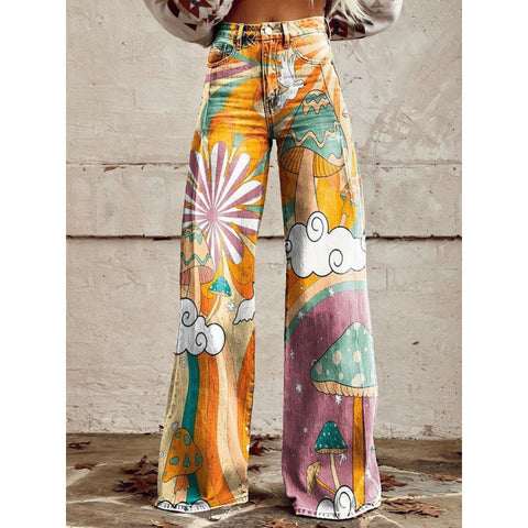 3D heat transfer flared pants simulation denim trousers loose pants m301550