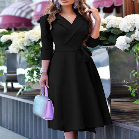 Cropped Sleeve Skirt V-Neck Fashion Strappy Waist Print Dress m302291