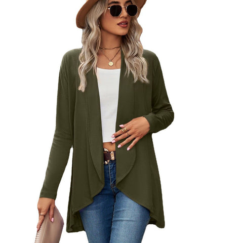 Langärmliges, einfarbiges, lockeres Strickjackenoberteil für Damen, Strickjacke m300427 