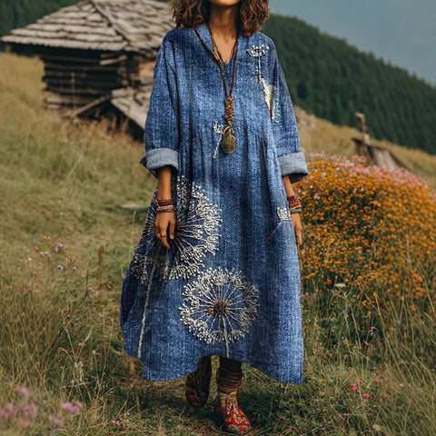 Bohemian ethnic style retro new printing fashion literary loose V-neck FF303433 02