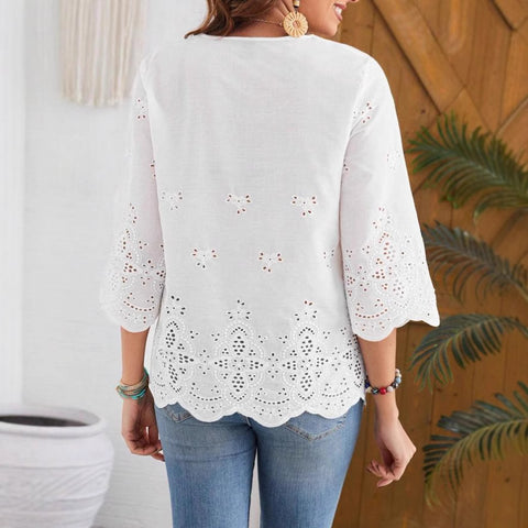 Chemise élégante et sexy à col en V et bordure en dentelle, nouvelle collection printemps et été à manches sept-quarts m301472 