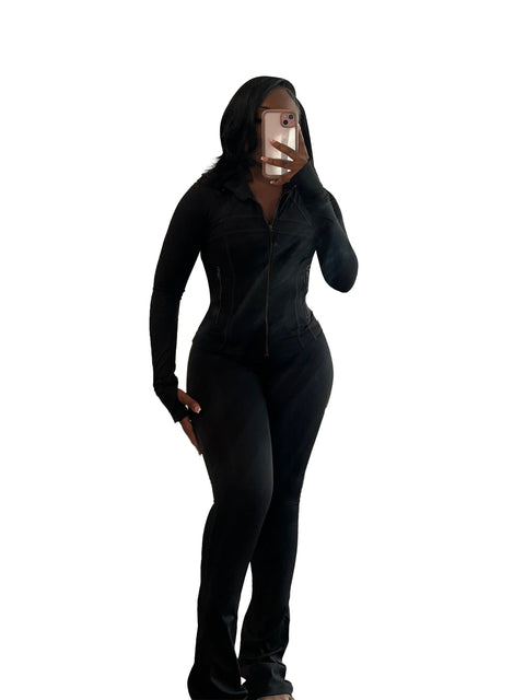 sports and leisure women's clothing, sexy tight-fitting long-sleeved micro-speaker two-piece set m301817