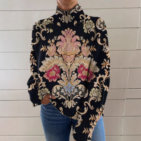 3D-Farbenabstimmungsmusterdruck Herbst und Winter Unabhängige Station Neuer Rollkragenpullover mit langen Ärmeln m300938 