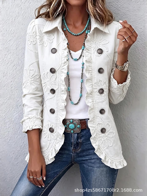 Women's fashion long-sleeved ruffle leaf open button cardigan FF303384 03