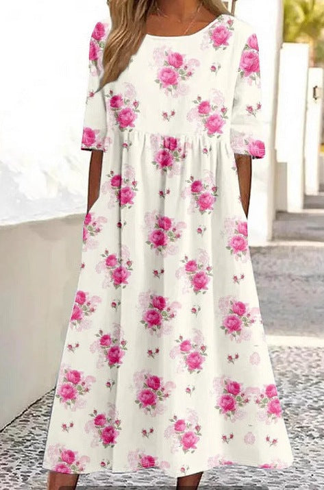 Up and down splicing pocket size printing large wide dress m302623-2