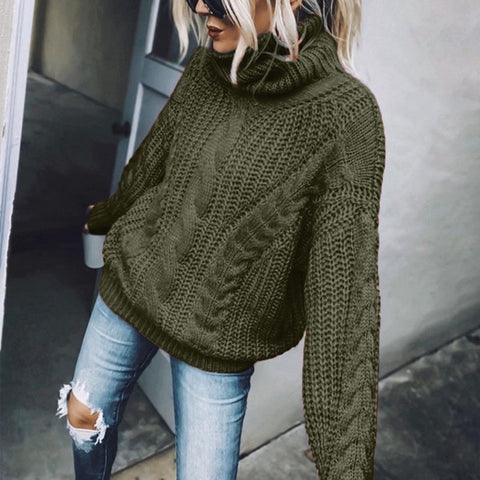 Pullover Damen einfarbig Rollkragen Stricktop m300512 