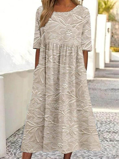 New mid-waist women's casual crew neck 3D printed dress m302528